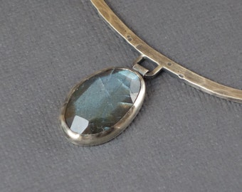 Large Labradorite Metalwork Necklace, Labradorite Pendant, Metalwork Necklace, Distressed Metal Necklace