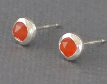 Carnelian  Studs, Orange Stud, Carnelian post Earrings, Bezel Set Carnelian Earrings