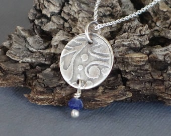 Lapis Pendant, Lapis Necklace, Etched Pendant, Metalwork Pendant, Blue Pendant, Blue Necklace