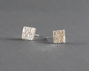 Silver Square Studs, Shiny Silver Square Post Earrings