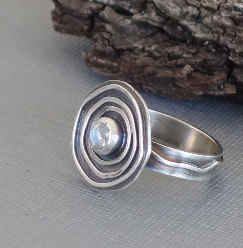 Round Moonstone Ring, Concentric Circle Ring, Silver Circles Ring, Statement Ring, Saturn Ring image 3