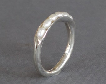 Pearl Ring, White Pearl Band, Anticlastic Ring, June Birthday, Birthstone Ring, Made to Order, Custom