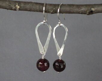 Garnet Earrings, Red Garnet Earrings, Red Earrings, Teardrop Earrings, Opal Dangle Earrings