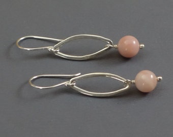 Opal Earrings, Pink Opal Dangle Earrings, Shiny Marquis Earrings with Pink Opal Dangle