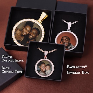 Personalized Family Member Picture Pendants ｜ Hip Hop Round Pendant Iced Out Cubic Zircon｜Engrave Text｜Hiphop Jewelry Gifts｜Gift for Him