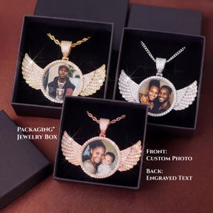 Colgantes personalizados con foto de un familiar - Colgante con foto de alas de ángel, circonita cúbica, joyería conmemorativa, regalo para él.