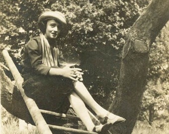 vintage photo 1922 Woman Named Anna Would Often Seek REfuge up Ladder in a Tree28 H