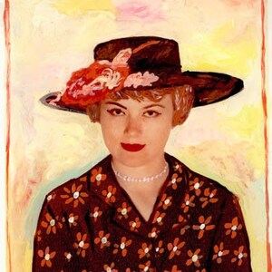 vintage foto Daisy Mixed Media Hat Lady Hand Painted Getinte wenskaart