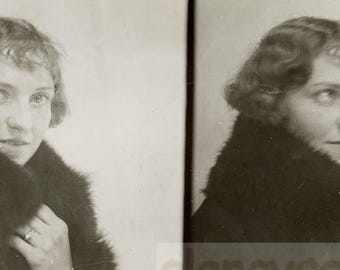 Vintage Snapshot Vintage Photo BLond Woman Flapper Fur Coat Dual View Mugshot Style Portrait72 B