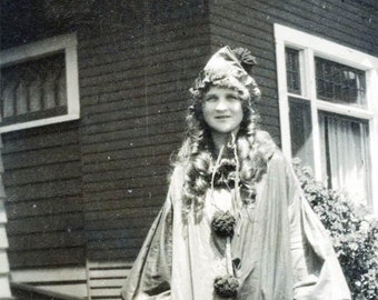 vintage photo 1918 Long Hair Teen Girl Costume Clown or Pierrot 20 O