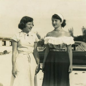 vintage photo 1956 Woman Rita Ruffled Off Shoulder Blouse Tan Beauty 51 K