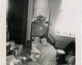Vintage Snapshot 1956 Little Girl Betty TV Turns Doll Movement snapshot photo