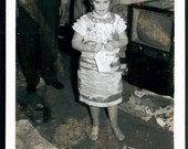 Vintage photo Girl in Costume w Hat by Television TV 1950s unusual