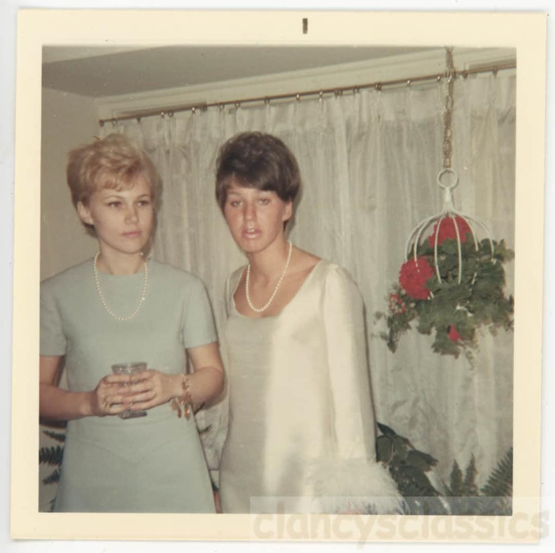 Vintage Photo 1965 Two Young Beautiful Women Dressed up Party Mid
