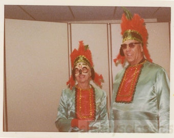 vintage photo 1978 Couple in Native Island Colorful Costume Mask for Mardi Gras Color Snapshot 71 G