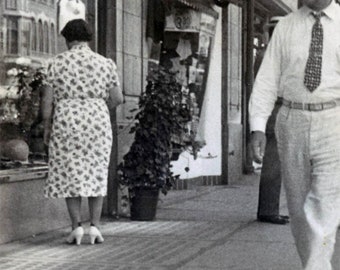 vintage photo 1938 Street Photo Lady Window shops Man Walking Anyone in America 65 E