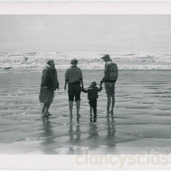 vintage photo 1960 abstract Family Child Hold Hands From Back Abstract WAde at Beach Water 16 P