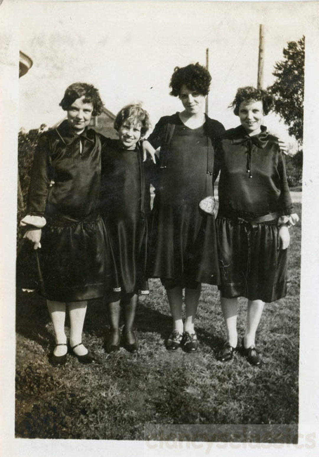 Vintage Snapshot 1928 Women in Black Dresses Line up Wild Hair - Etsy