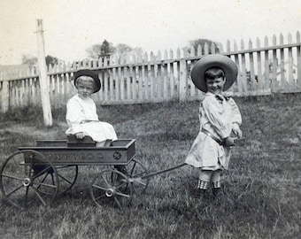 vintage photo 1910 Buster Brown Boys Pulls Express Wooden Wagon 78 B