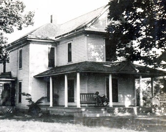 Foto antigua 1919 Cisco Decatur Illinois F.E. Irwins Farm House en Porch22P