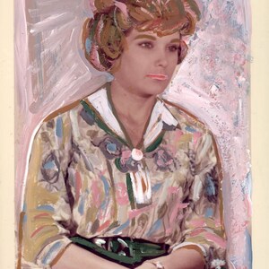 vintage photo original Goauche Mixed Media Altered Color Photo Pink Hair Young Lady image 2