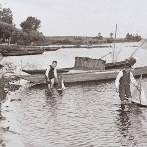 Summer Pastimes Sailboats at Water's Edge Vintage Photo Print image 2