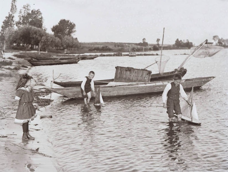 Summer Pastimes Sailboats at Water's Edge Vintage Photo Print image 2