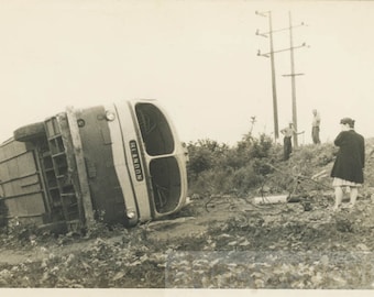 vintage photo Blandon Pennsylvania City Bus Rolls Hill Accident Onlookers