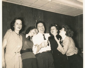 vintage photo 1940 He was Lucky Guy All Gals in Office Party with Man 53 R