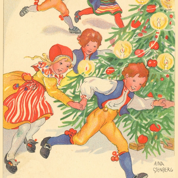 vintage God Jul Scandinavian Christmas Children Xmas Tree Instant Download digital download