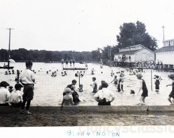 vintage photo 1919 Bloomington Illinois Swimming at Miller Park Lake Historic Area 71 Q