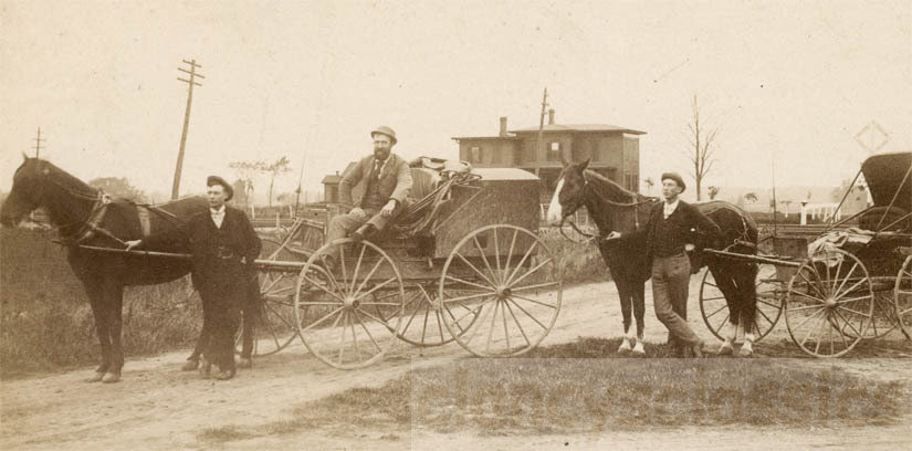 vintage photo 1900 Men Horse Buggy Unusual Transport Near RR Tracks cabinet