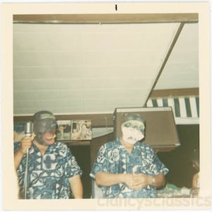 vintage photo 1965 Hawaiian Shirt Men Abstract Masks on Stage 67 N