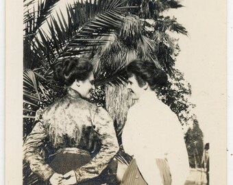 vintage photo 1911 Two Women Ea Grab Their Hands from Back By Palm Trees California 7 C