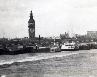 vintage foto 1915 Pan Pacific Expo San Francisco Ferry Boat Dock Ferry Building on Water 50 D