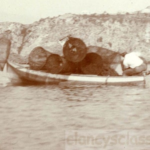 vintage photo 1916 Men Casting Fishing Nets off The Boat in Old Italy 71 K