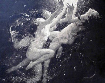 Sunrise Water Nymph  Mermaid Greeting Card Arthur Spear Fairy Sunshine fish