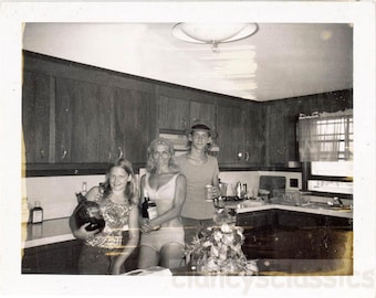 Vintage Snapshot 1972 Polaroid "We Three" Mom teenage Children All hold beer Whiskey Alcohol 8 P