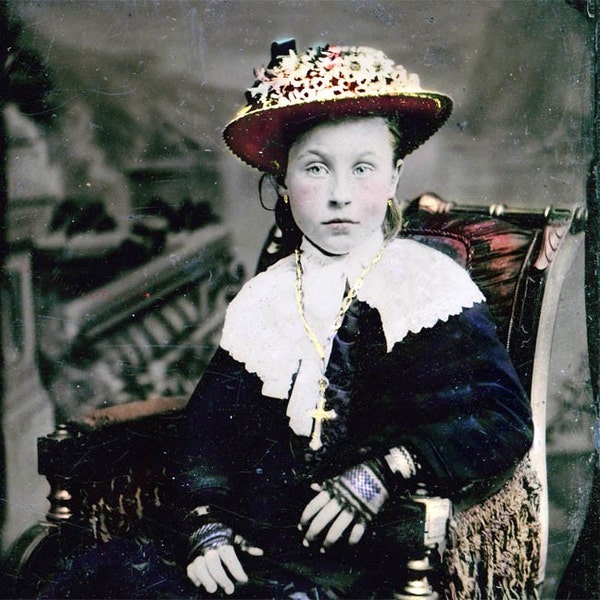 Eliza Girl Lace Gloves Flower Hat Tinted Tintype Fine Art Photo Print