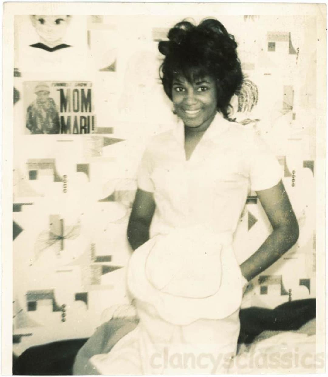 Vintage Photo 1960s African American Young Lady Waitress in Apron