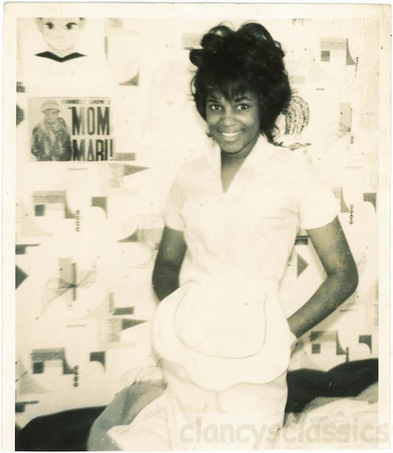 Vintage Photo 1960s African American Young Lady Waitress in Apron