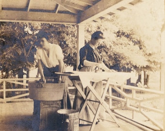 Women Housework Washing Ironing Clothes  vintage photo Print