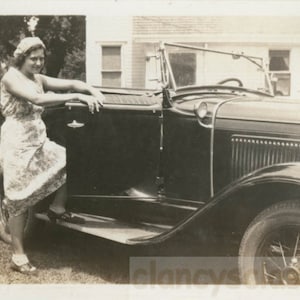 vintage photo 1931 Woman in French Beret Steps into Her Jalopy Car Sioux City Iowa 11 S