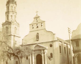 Fotografía antigua de la década de 1890. Impresión a la albúmina. Catedral de San Agustín, Florida. 73 M