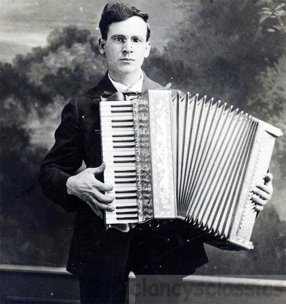 Vintage Photo 1910s Man Plays Classic E Galizi Mermaid Piano