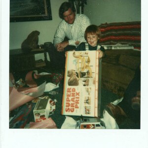 vintage photo 1970 Super Grand Prix Racetrack Toy Christmas Joy Boy 48 V