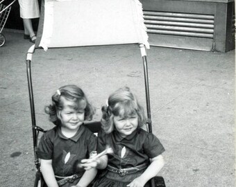 vintage photo 1952 Twin Sisters in Double Stroller by Bakery61 I