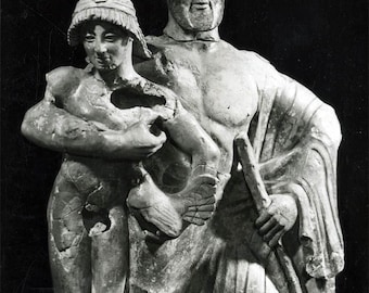 Fotografía antigua de 1964, Grecia a EE. UU.: Zeus raptando a Ganímedes. Museo de Olimpia, N. Stournaras, RPPC.