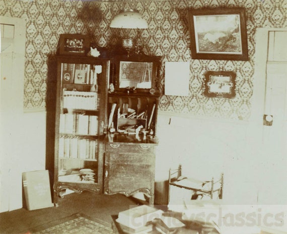 Vintage Photo 1905 Montana Office Desk Library Inside Log Etsy