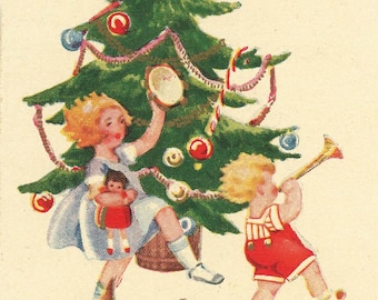 Juguetes vintage de árbol de Navidad para niños Descarga digital instantánea